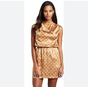 ROBERT RODRIGUEZ 100% Silk Polka Dot Draped Neck Mini Dress. Tan/cream. Size 2